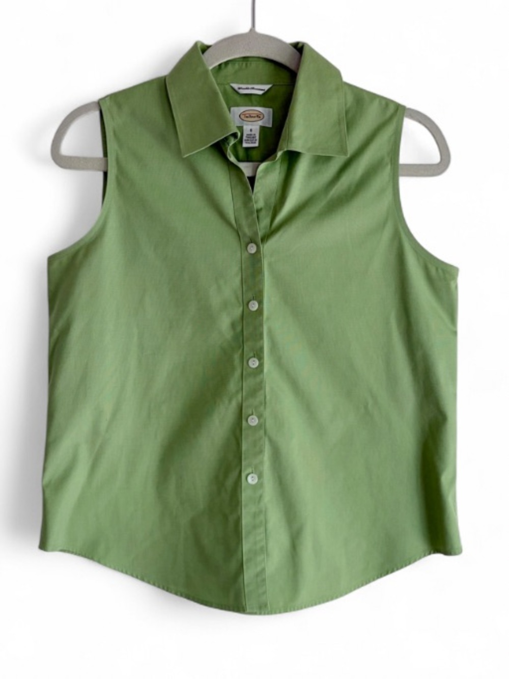 Talbots Green Sleeveless 100% Cotton Wrinkle Resistant Button Down Blouse Size 6